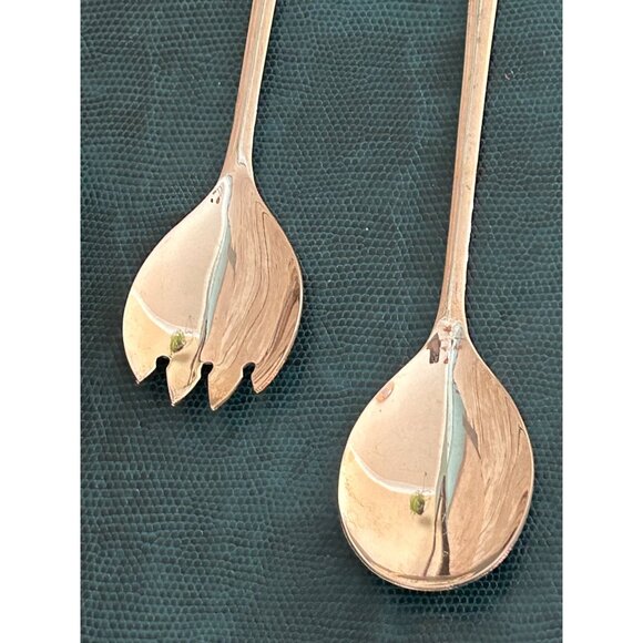 Vintage Mayell Silver Plate 9.5” Salad Serving Set Fork Spoon Made in England - Picture 2 of 5